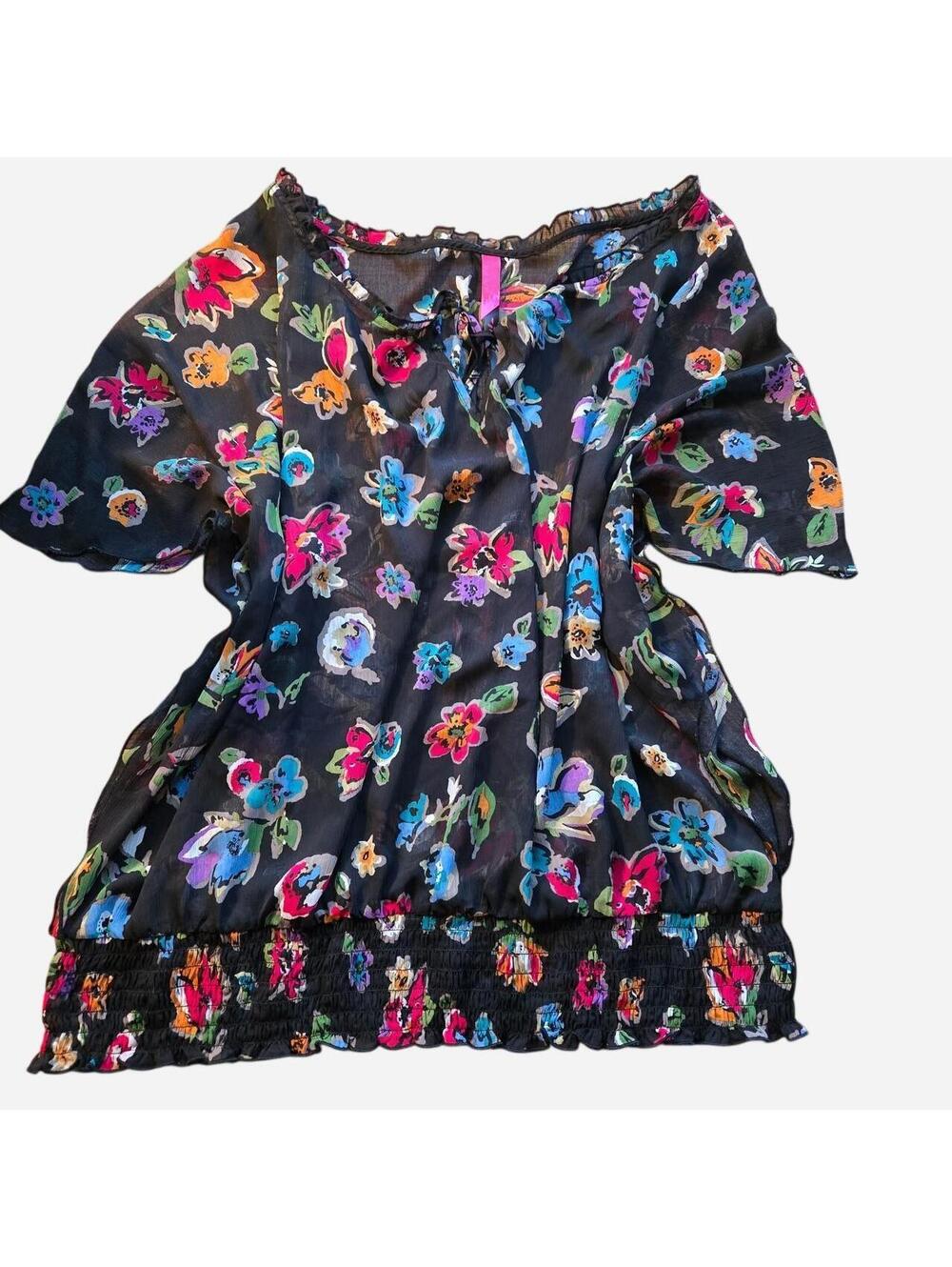 Pure Energy Black Floral Sheer Blouse Size 4 plus/ XXL